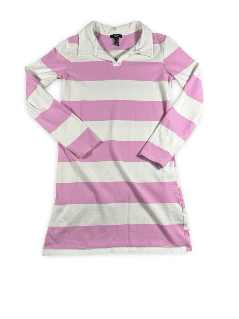 Little Girls Striped Pink and White Dress Forever 21 Size 13/14 Polo Long Sleeve
